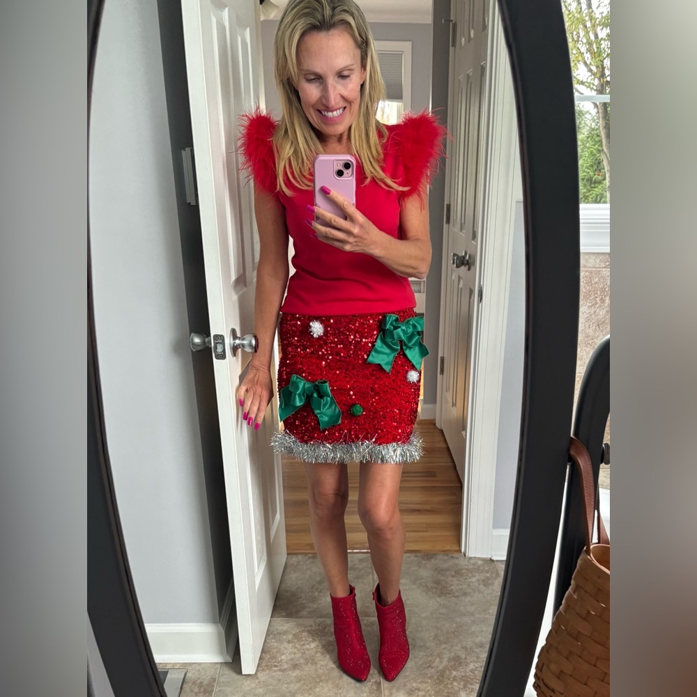 Love on a Hanger Red and Green Sequin Mini Skirt - Christmas